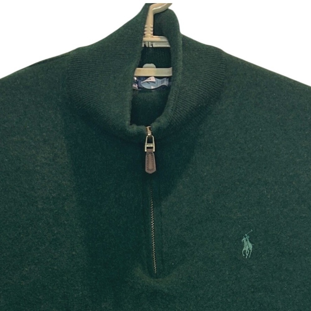 Polo Ralph Lauren Sweater XL Mens Green 100% Wool Quarter Zip Mock Neck Pony